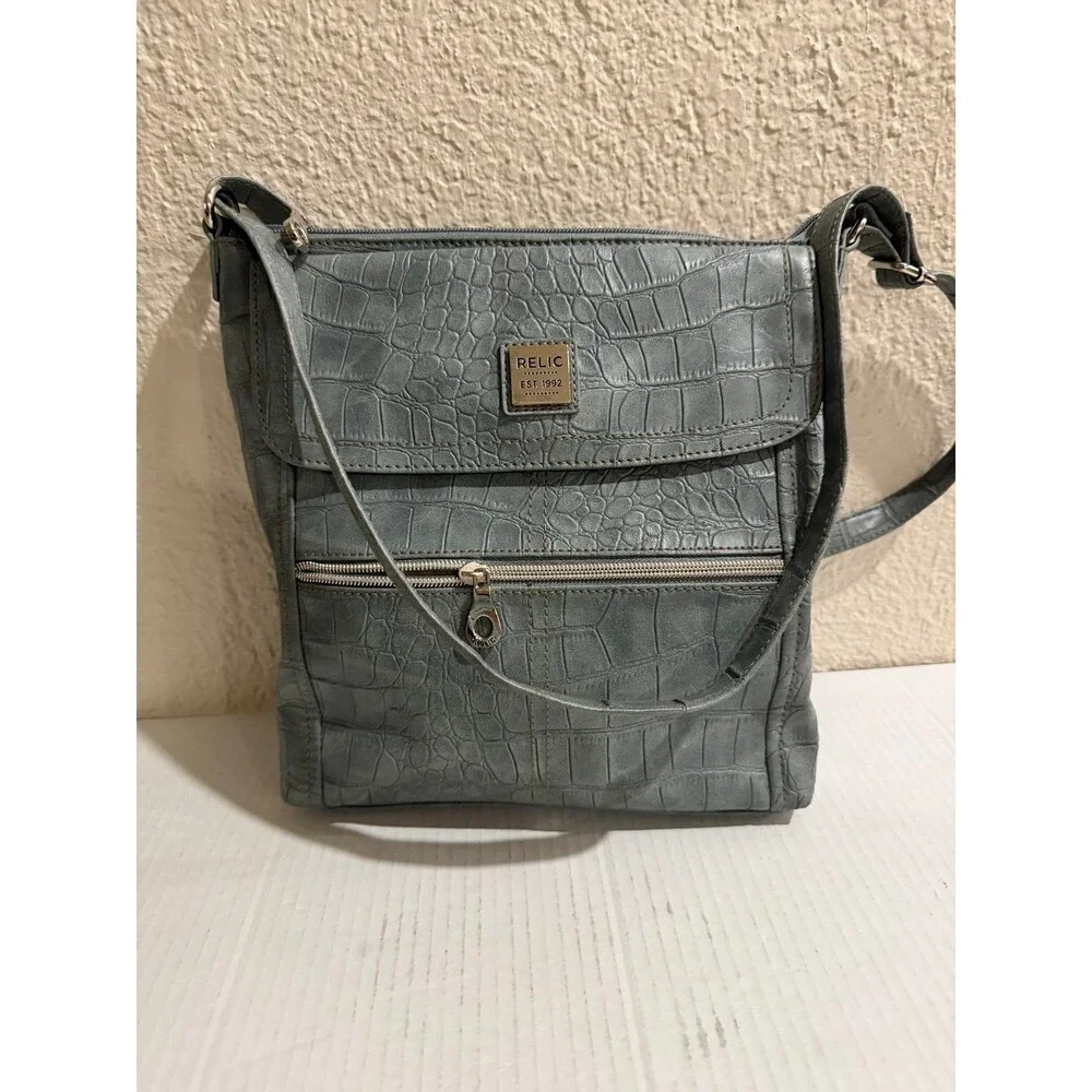 Relic Gray Croc Embossed Crossbody Bag Adjustable Strap